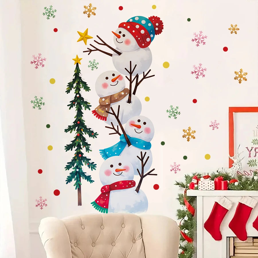 Colorful Snowman Christmas Wall Stickers