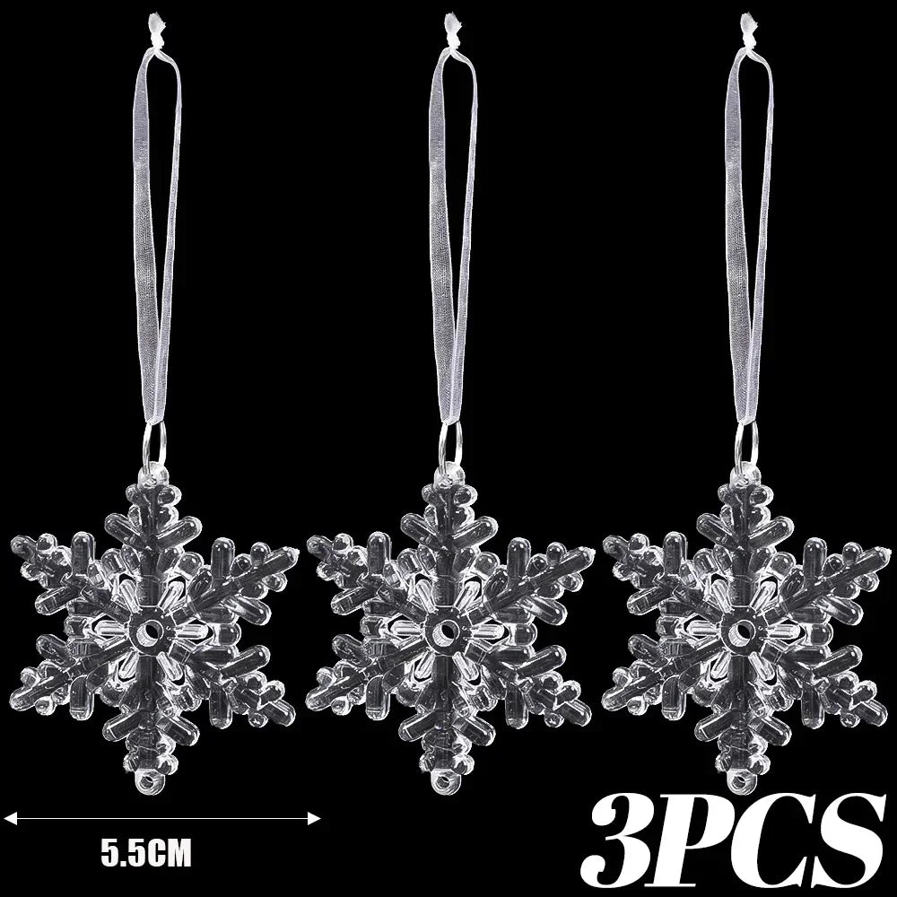 24/2PCS Crystal Clear Christmas Ornaments Acrylic Snowflake Icicles Pendants Winter Party Holiday Xmas Tree Hanging Decorations