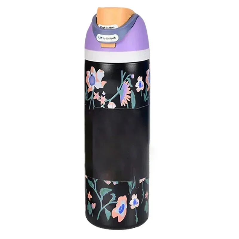 Owala BPA-Free insulated Straw Water Bottle - Flower Black