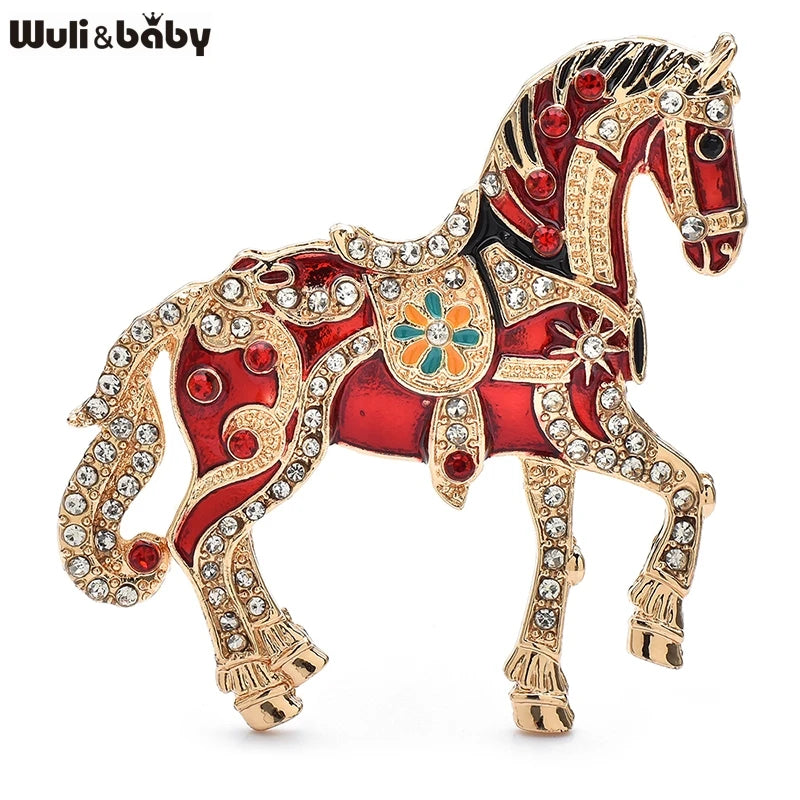 Wuli&baby Luxury Strong Horse Brooches For Women Unisex 4-color Elegant Enamel Animal Year Of The Horse Brooch Pins Gifts