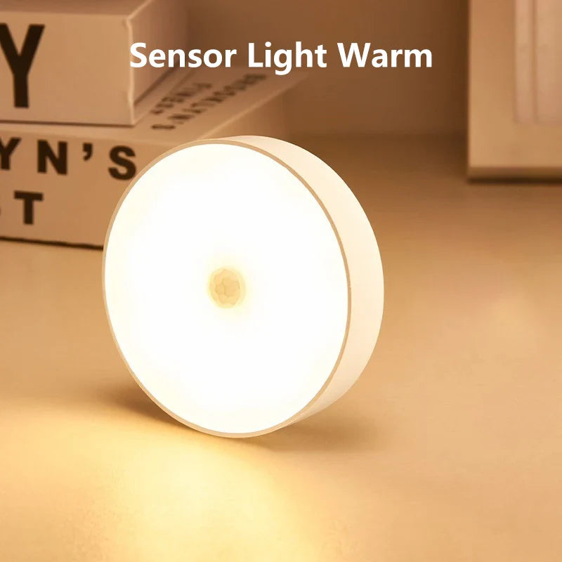 Bedroom Night Smart Motion Sensor Light USB LED Button Switch Rechargeable Light Kitchen Hallway Room