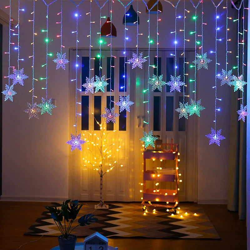 LED Snowflake Curtain String Lights