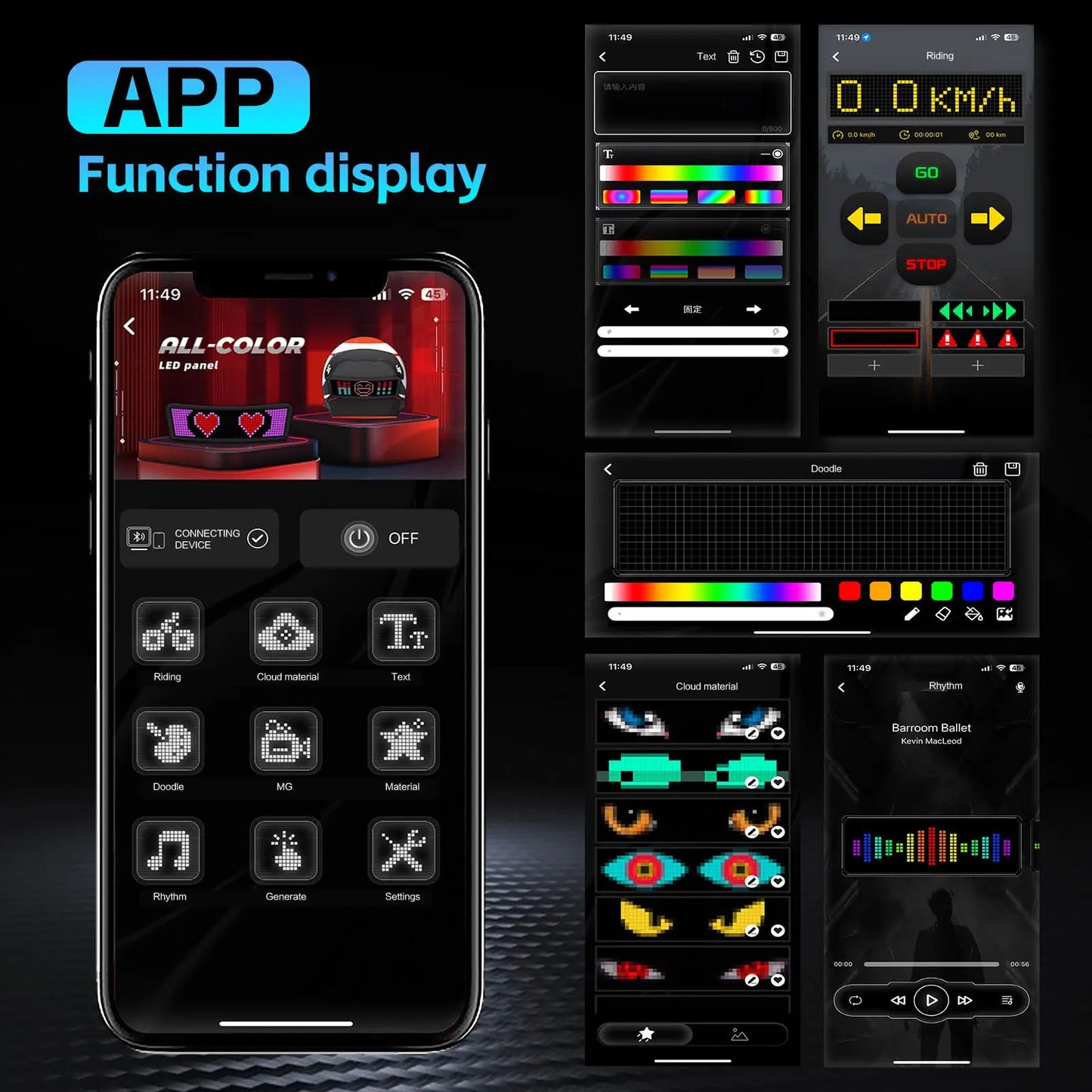 Led Helmet Display Motorcycle Helmet Warning Light Night Riding DIY RGB Bike Helmet Taillight APP Programmable LED Screen