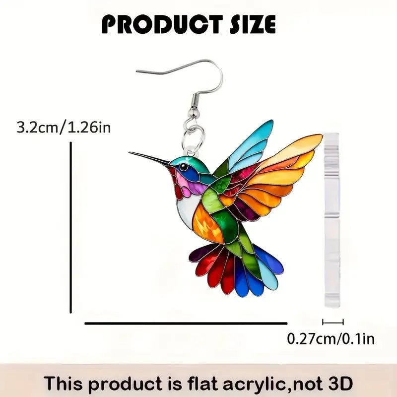 FTCY Acrylic Hummingbird Earrings For Women Retro Style Colorful Bird Drop Earrings Women's Jewelry Gifts