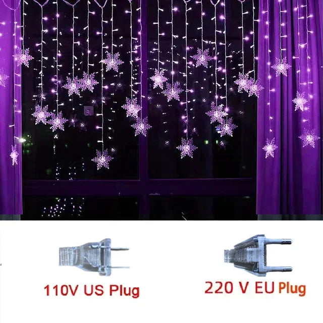LED Snowflake Curtain String Lights