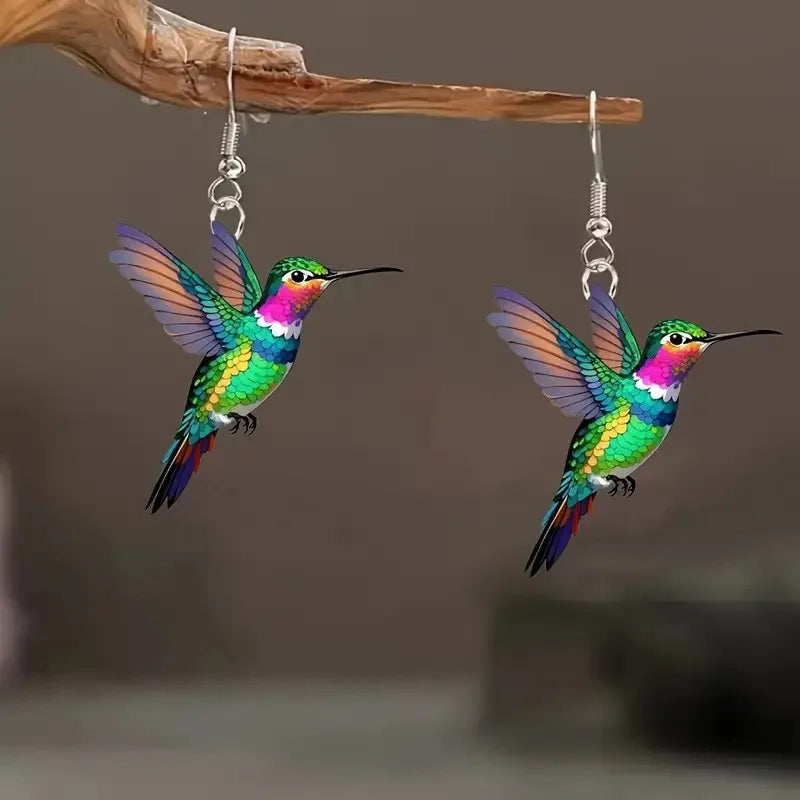 FTCY Acrylic Hummingbird Earrings For Women Retro Style Colorful Bird Drop Earrings Women's Jewelry Gifts