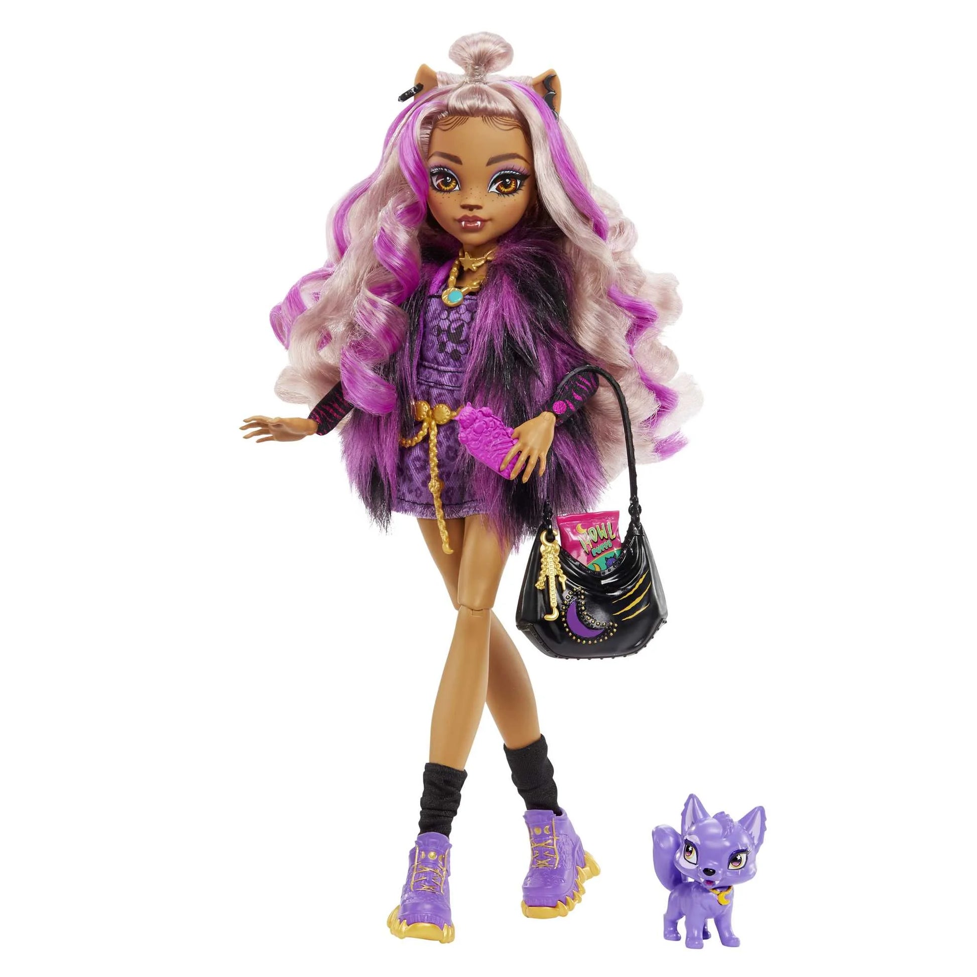 (2 Pack)  Clawdeen Wolf Fashion Doll with Purple Streaked Hair, Accessories & Pet Dog