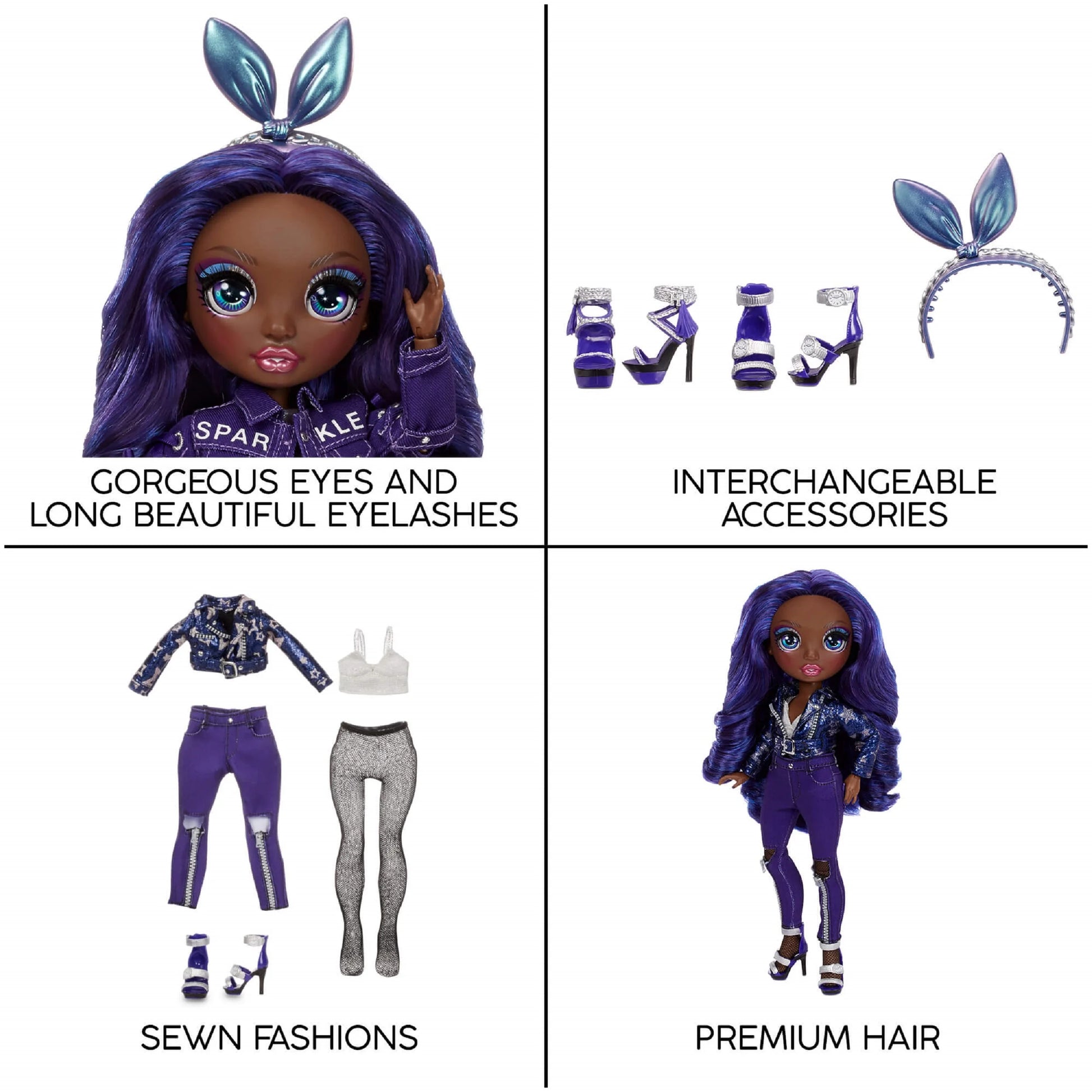 Krystal Bailey Indigo (Dark Blue Purple) Fashion Doll with 2 Complete Mix & Match Outfits and Accessories, Kidstoy Gift 6-12 Years