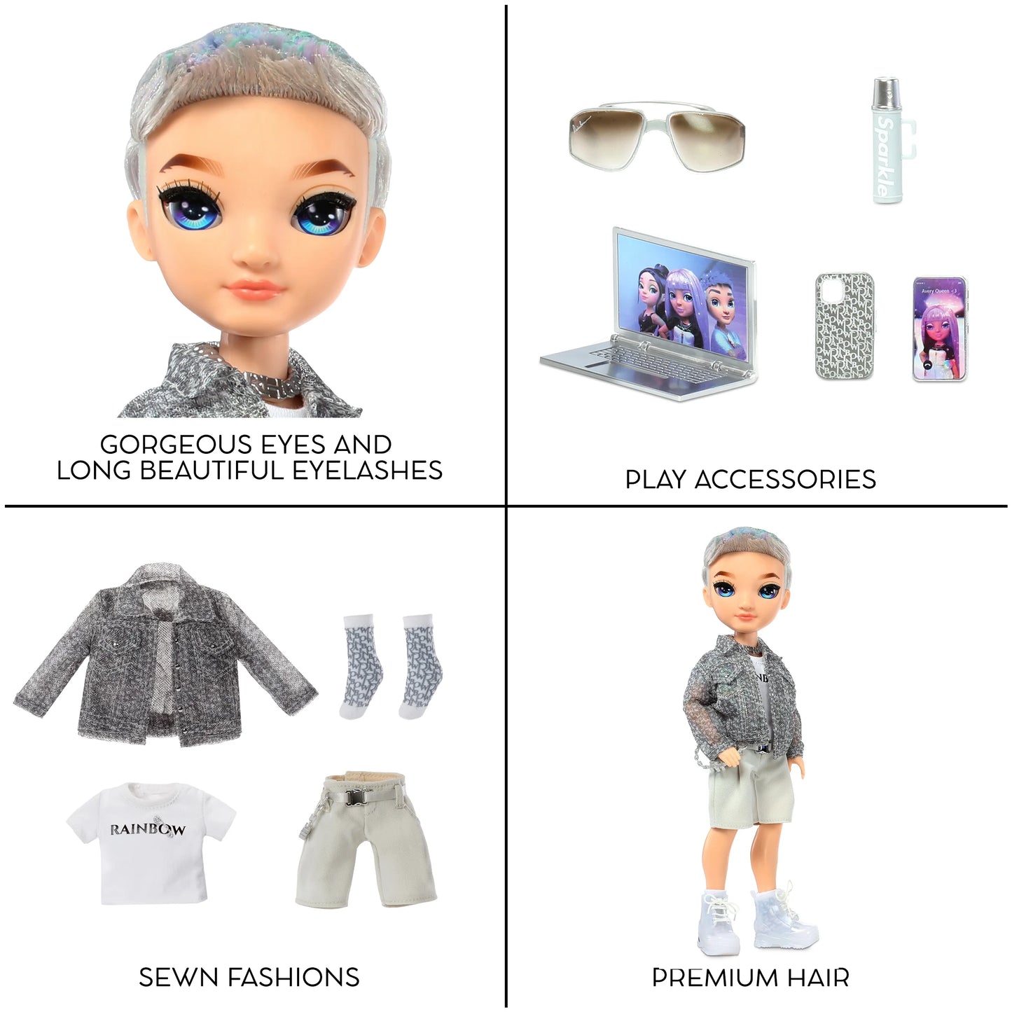 Aidan- Purple Boy Fashion Doll. Fashionable Outfit & 10+ Colorful Play Accessories. Great Gift for Kids 4-12 Years Old and Collectors.
