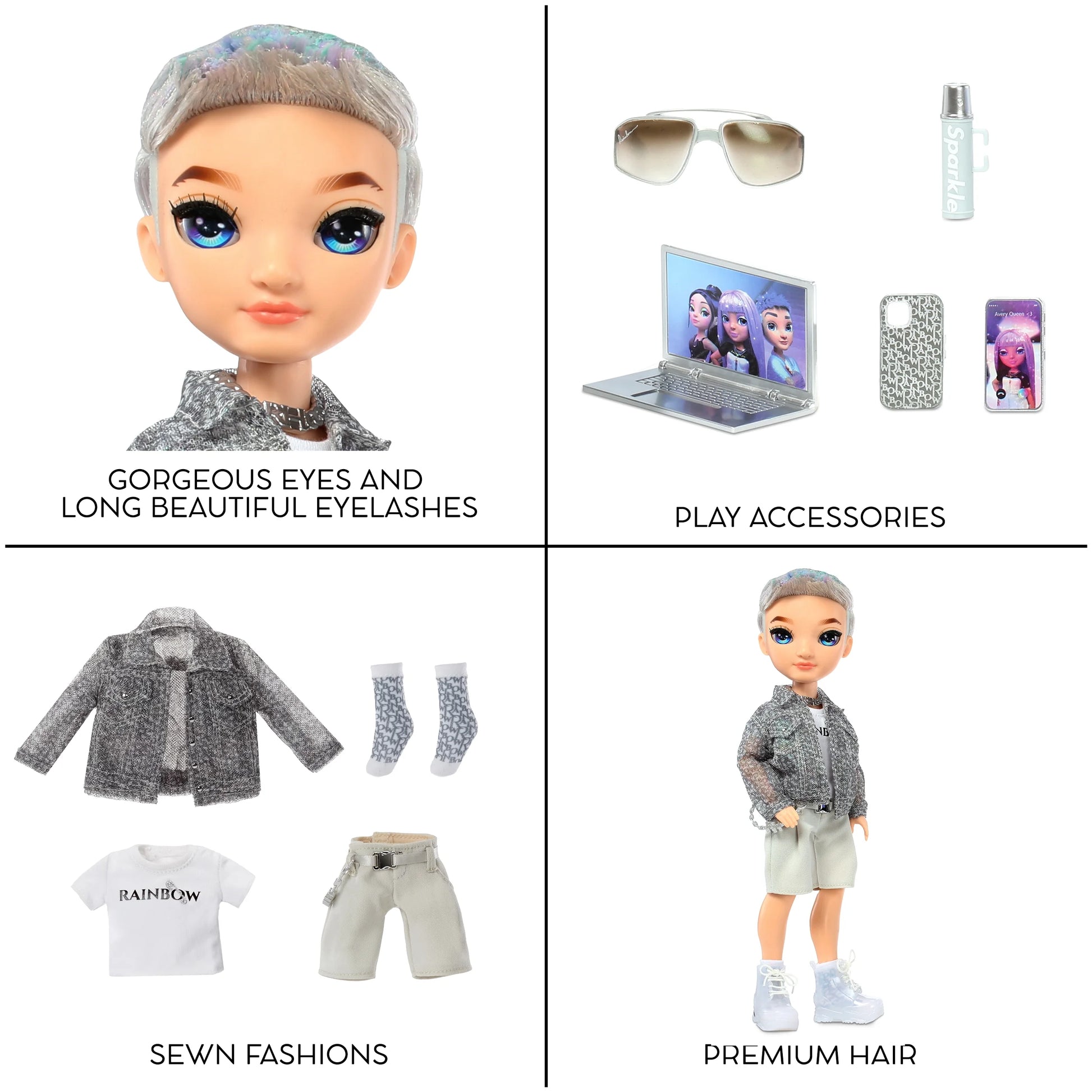 Aidan- Purple Boy Fashion Doll. Fashionable Outfit & 10+ Colorful Play Accessories. Great Gift for Kids 4-12 Years Old and Collectors.